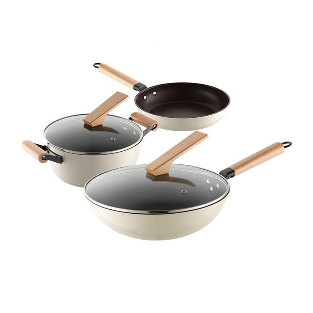 Pot Set Wok Soup Milk Cast Iron Chinese 3-piece With Cover Kitchen Cooking