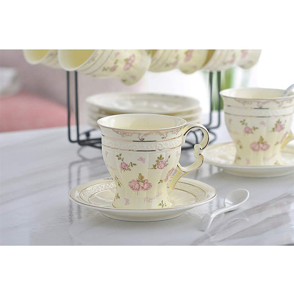Bone China Coffee Cup & Saucer Set with Spoons
