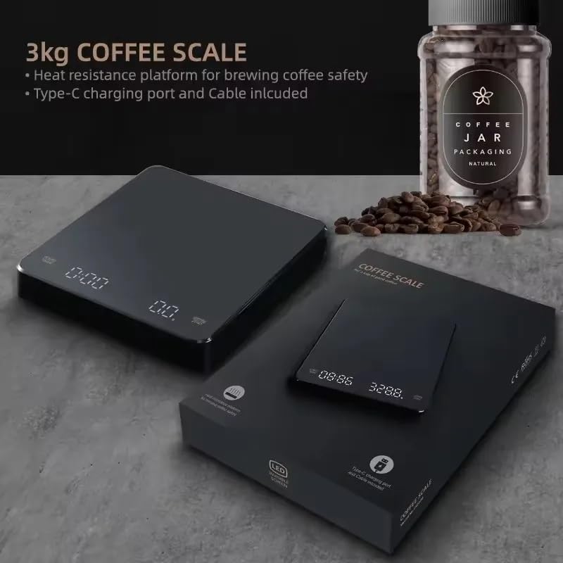 Rechargeable Digital Coffee Scale with Timer (3kg/0.1g)