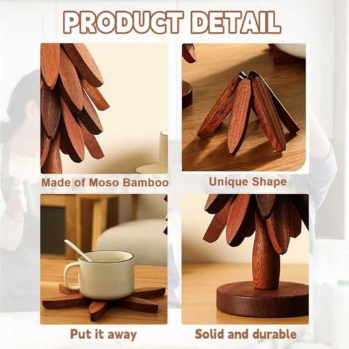 5-Piece Foldable Bamboo Trivet Set