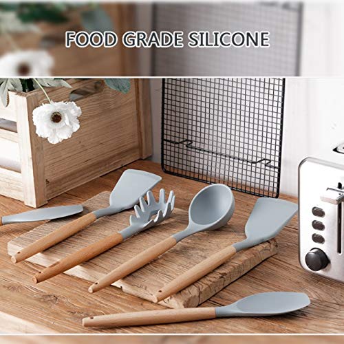 12-Piece Silicone Kitchen Utensil Set with Wooden Handles & Holder