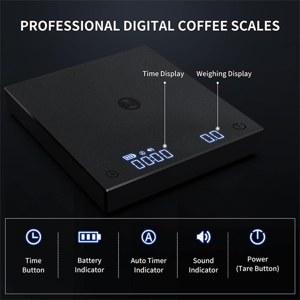 Black Basic+ Electronic Coffee Scale Built-in Auto Timer Digital Espresso Smart Kitchen 2kg