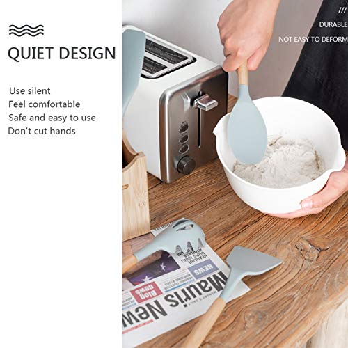 12-Piece Silicone Kitchen Utensil Set with Wooden Handles & Holder