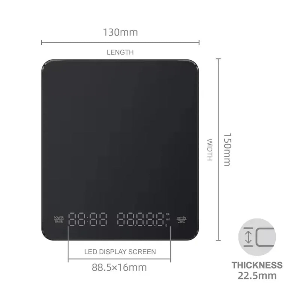 Rechargeable Digital Coffee Scale with Timer (3kg/0.1g)