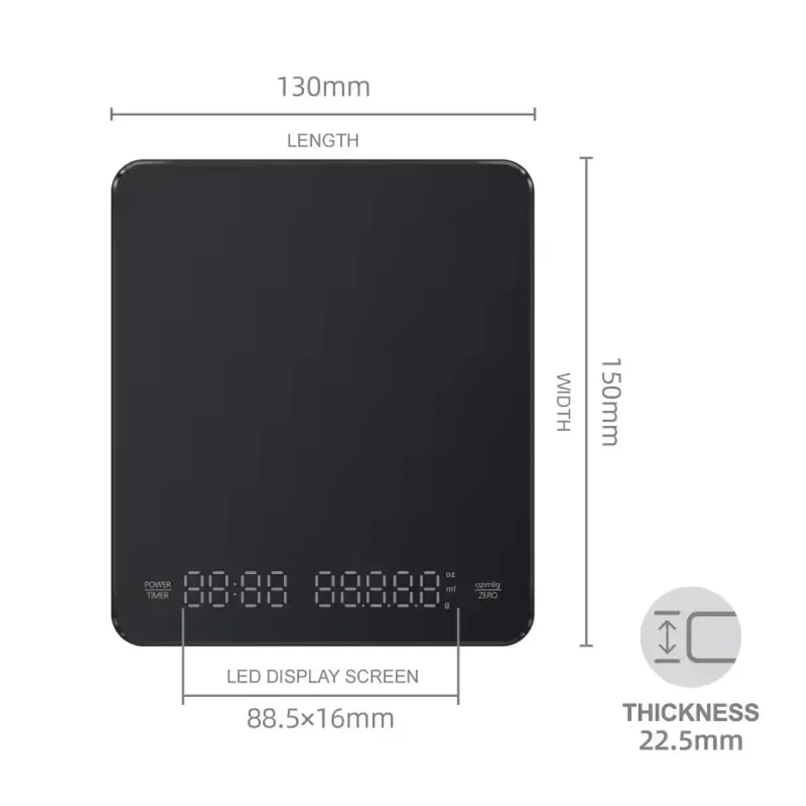 Rechargeable Digital Coffee Scale with Timer (3kg/0.1g)