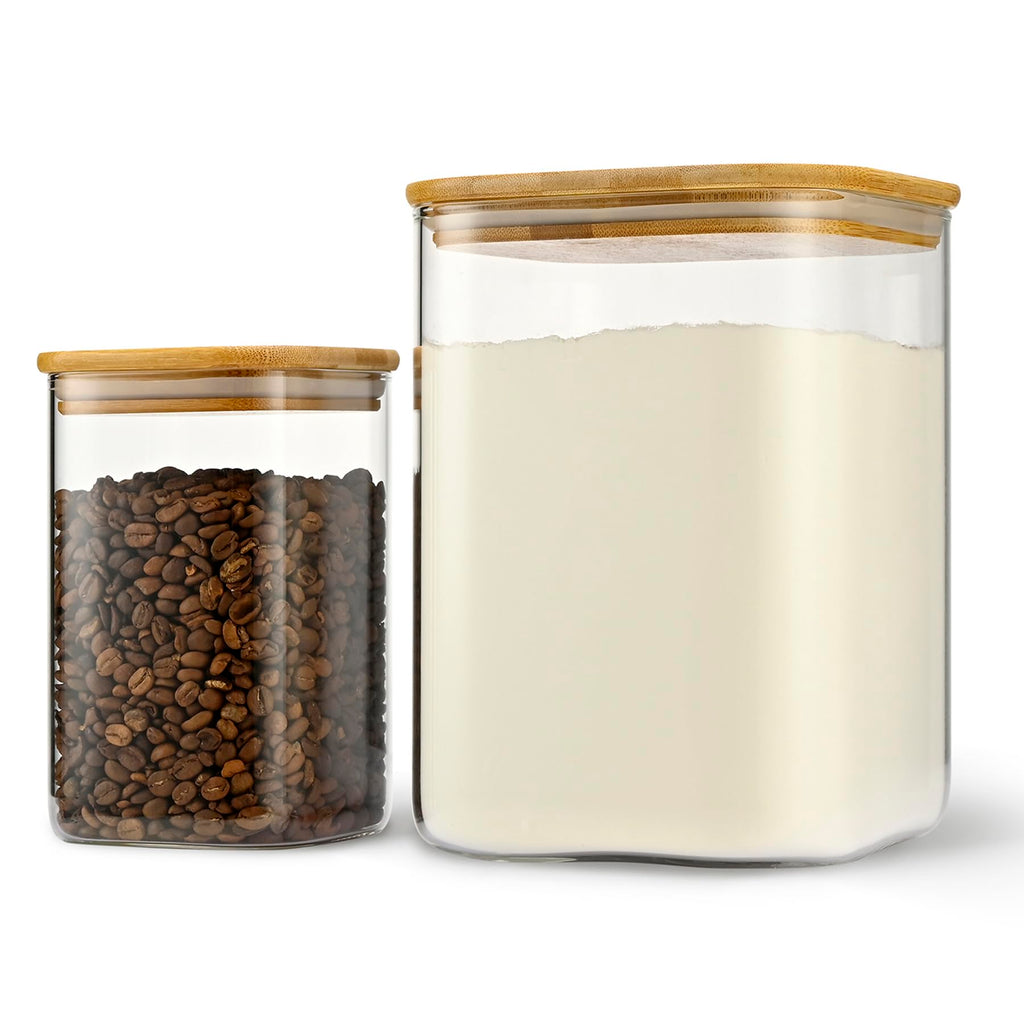 D2scrma Airtight Glass Square Storage Containers with Bamboo Lids