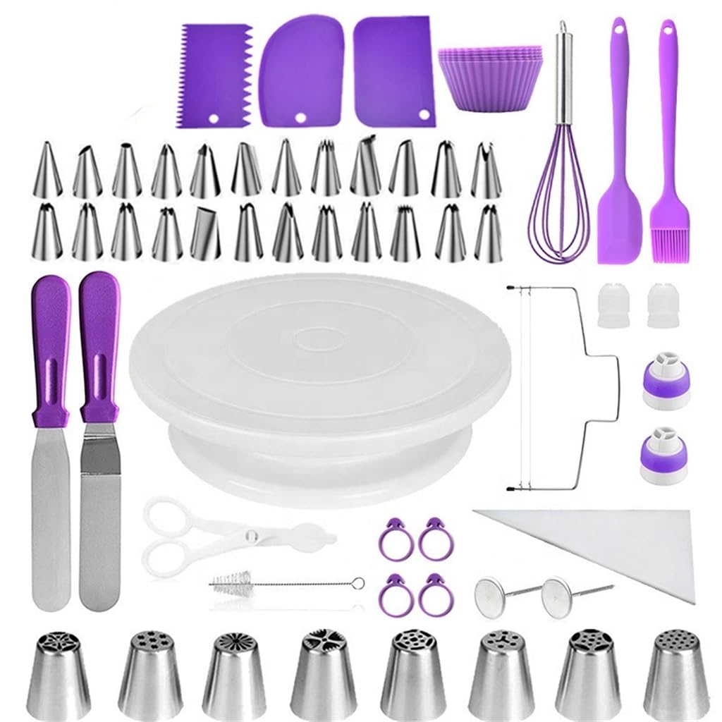 89 piece set of decorative baking tools set, cake rotary table, decorative nozzle, spatula, and egg beater