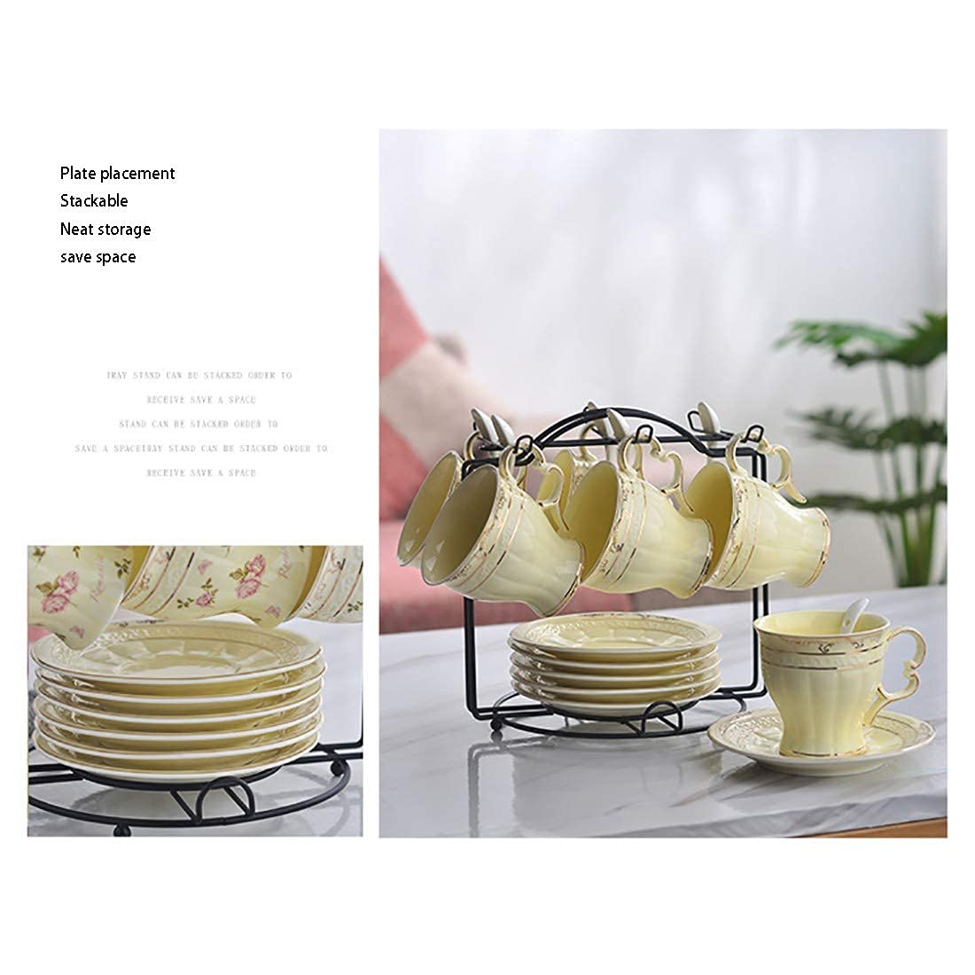 Bone China Coffee Cup & Saucer Set with Spoons