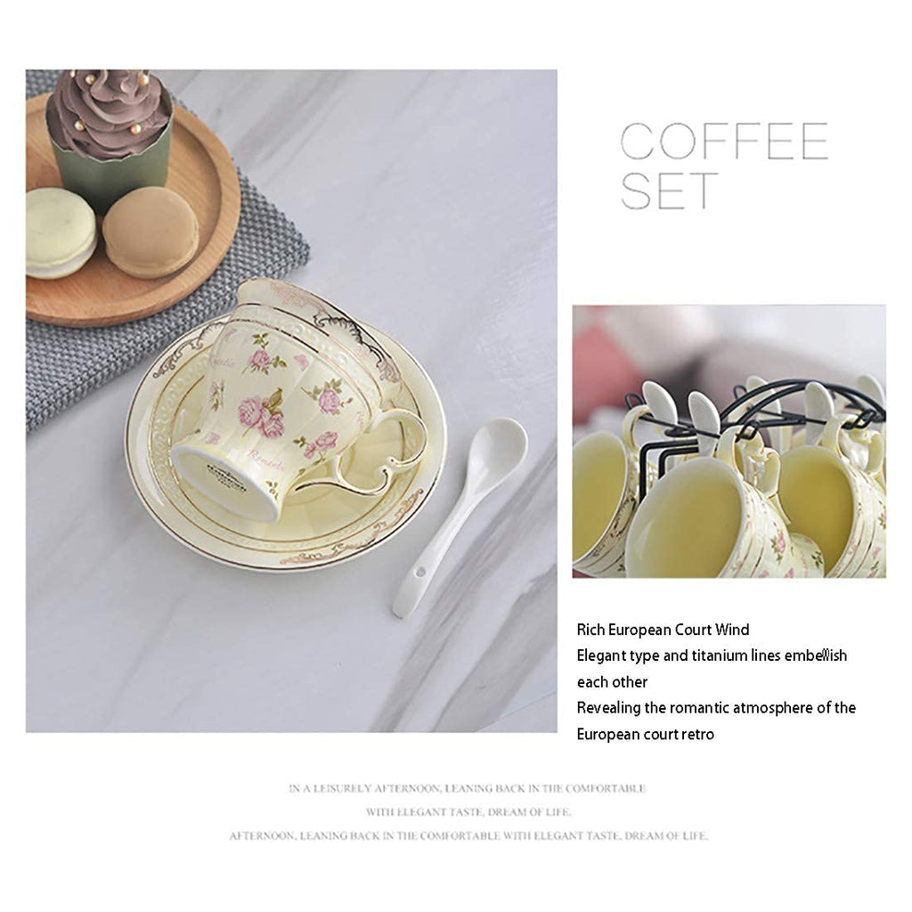 Bone China Coffee Cup & Saucer Set with Spoons