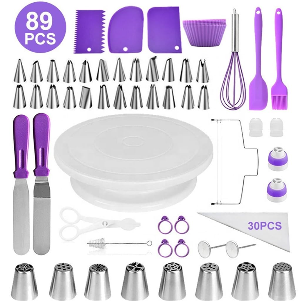 89 piece set of decorative baking tools set, cake rotary table, decorative nozzle, spatula, and egg beater