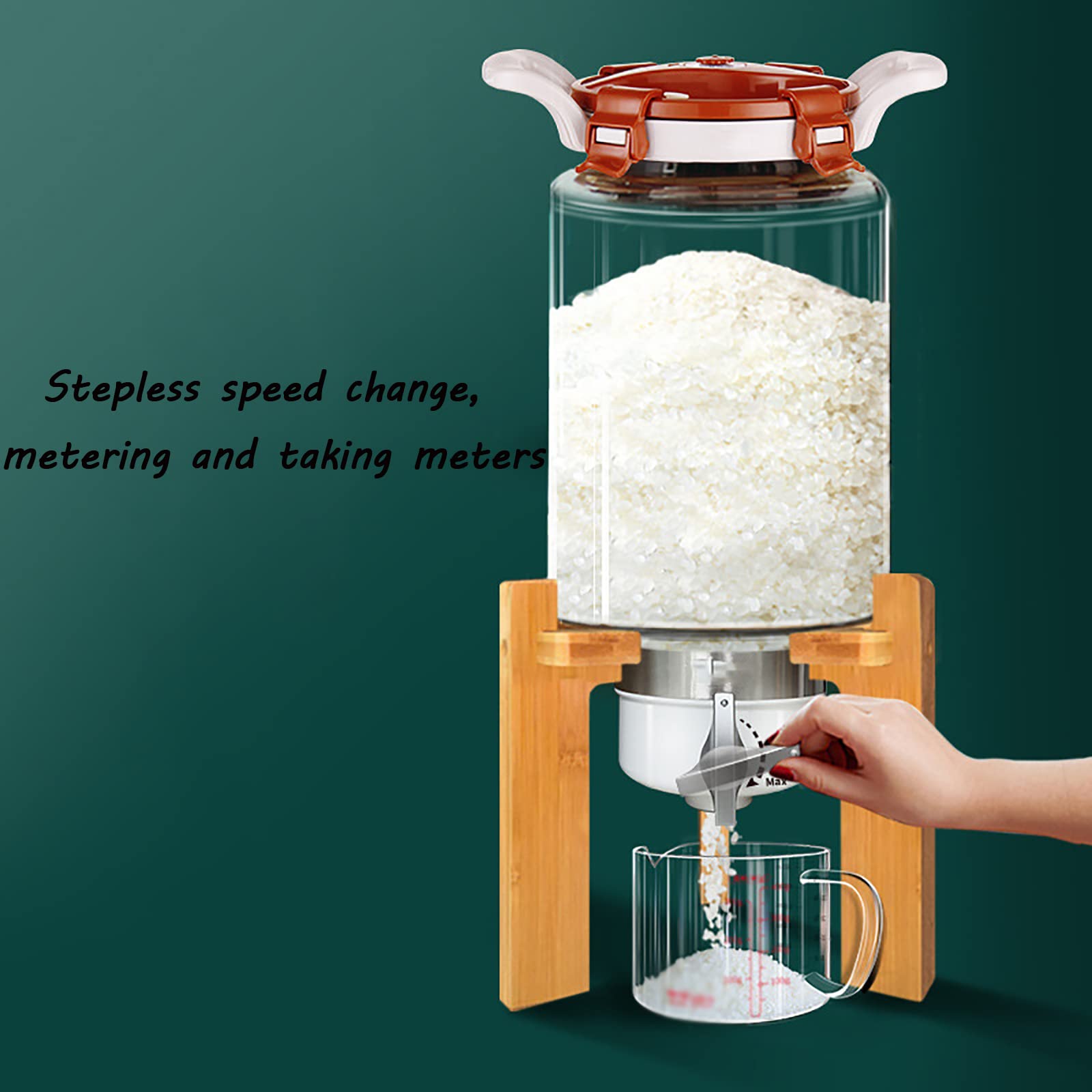 Glass Rice & Cereal Storage Container with Wooden Stand