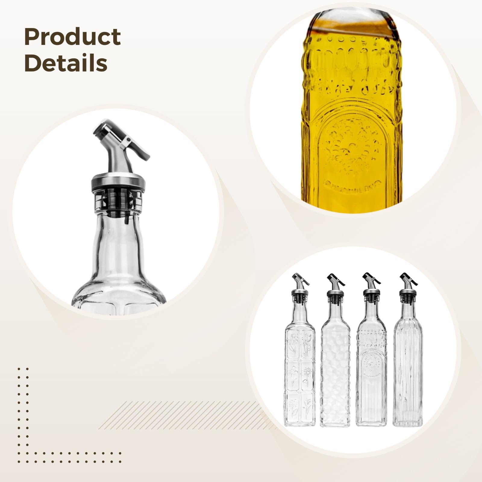 4-Piece Glass Olive Oil Dispenser Set (500ml)