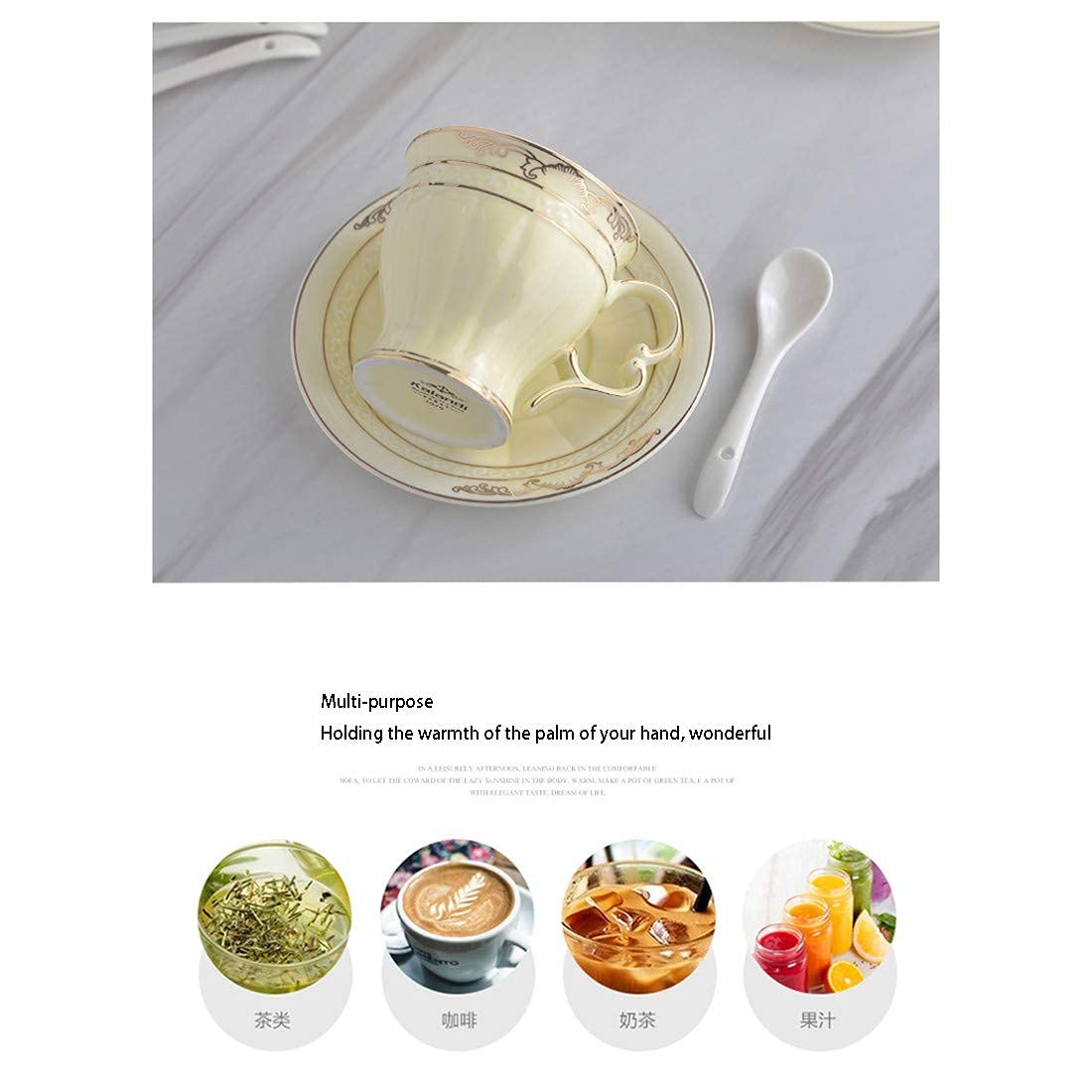 Bone China Coffee Cup & Saucer Set with Spoons