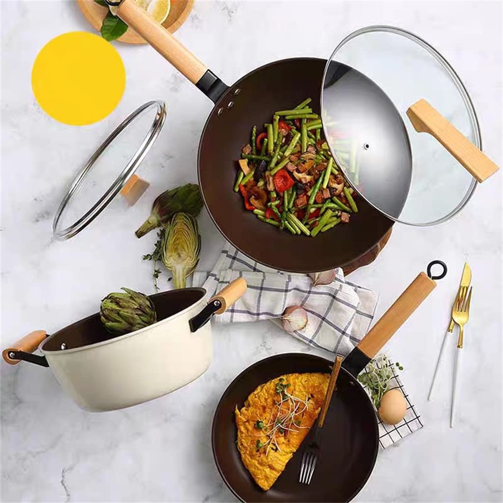 Pot Set Wok Soup Milk Cast Iron Chinese 3-piece With Cover Kitchen Cooking
