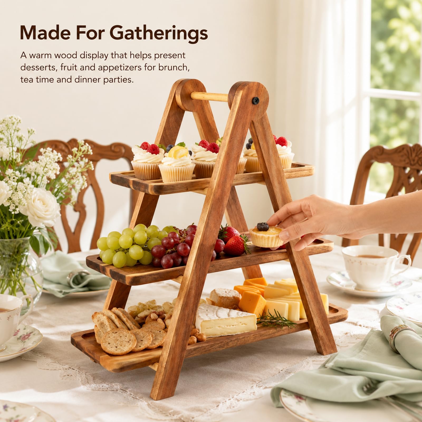 3-Tier Acacia Wood Serving Tray Stand