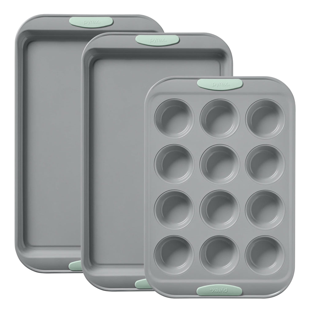 3-Piece Cookie & Muffin Bakeware Set with Silicone Handles