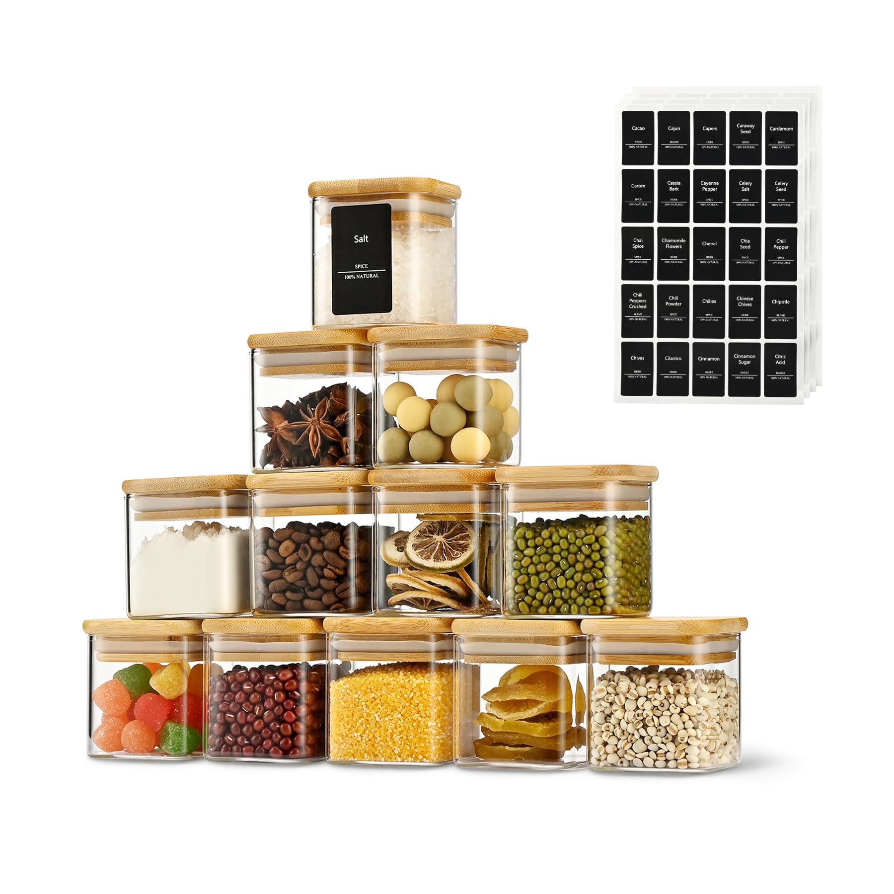 D2scrma Airtight Glass Square Storage Containers with Bamboo Lids
