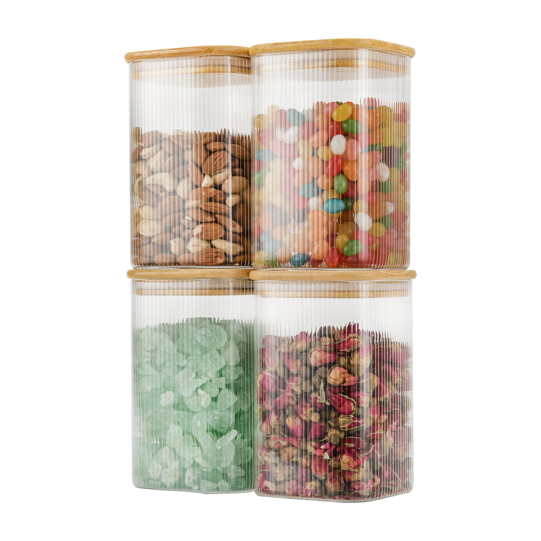 D2scrma Airtight Glass Square Storage Containers with Bamboo Lids