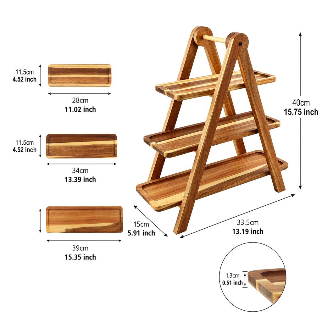 3-Tier Acacia Wood Serving Tray Stand