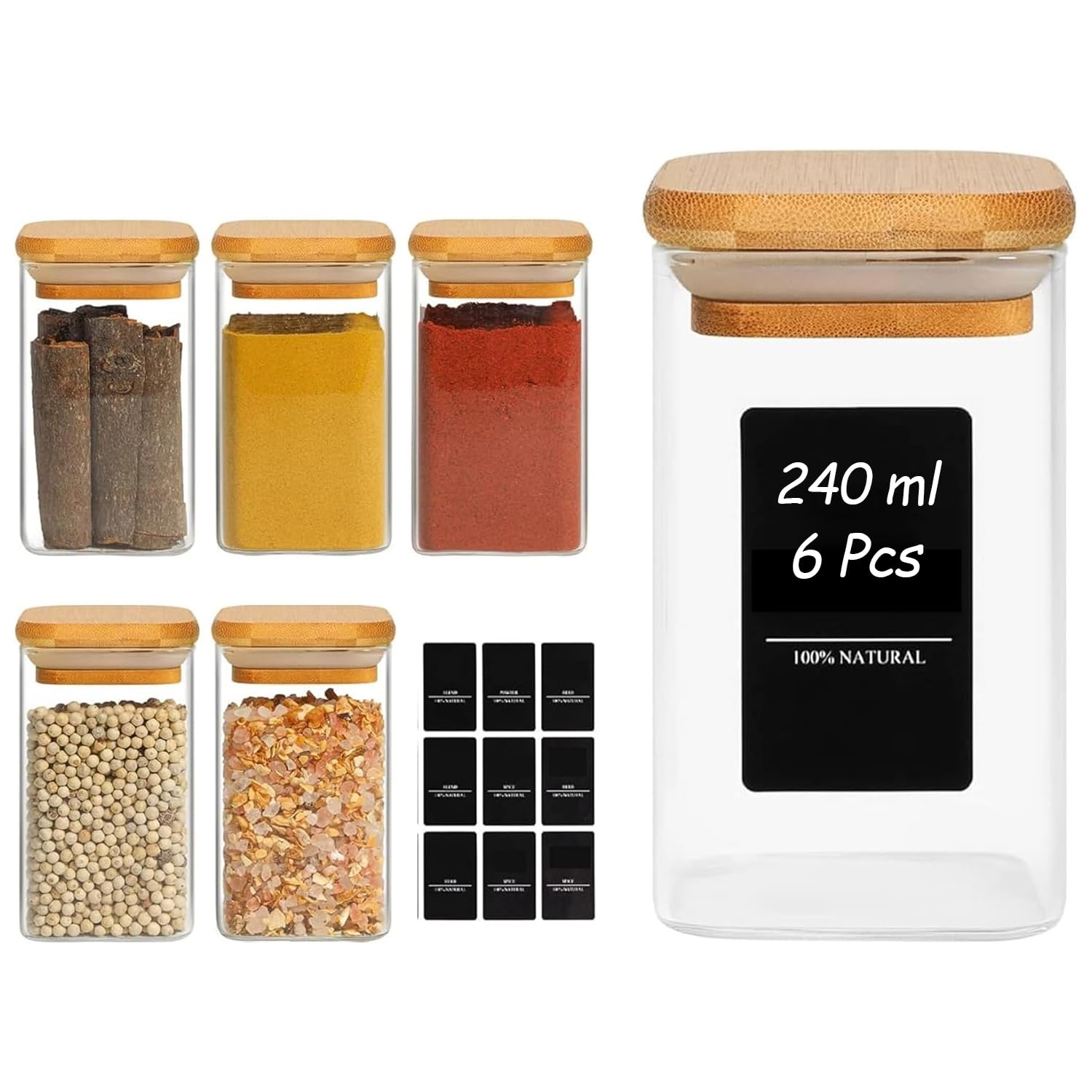 12-Piece Glass Spice Jar Set with Bamboo Lids