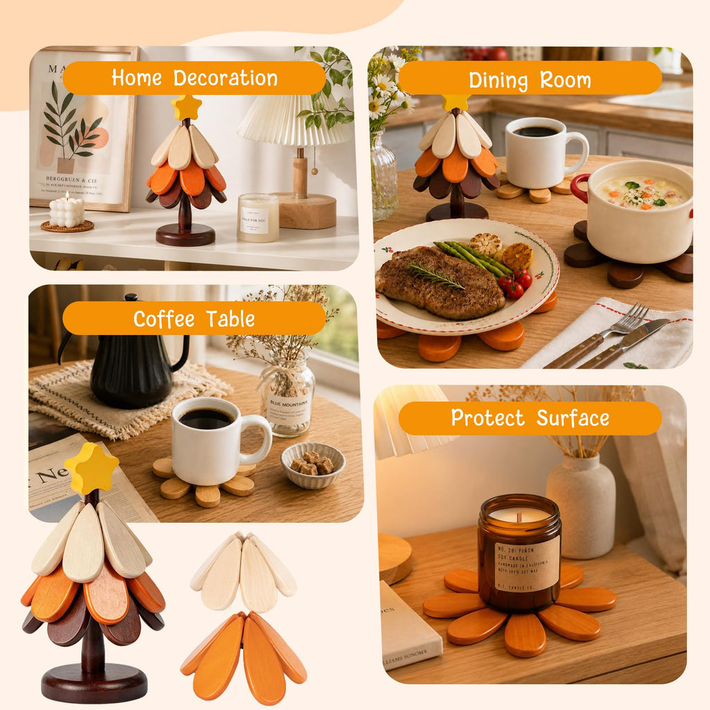 Mesiiloly Wood Trivet Tree, Tree Trivet for Hot Dishes, Tree Trivet Set