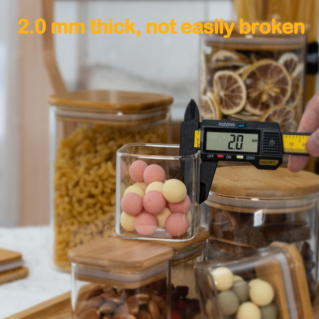 D2scrma Airtight Glass Square Storage Containers with Bamboo Lids