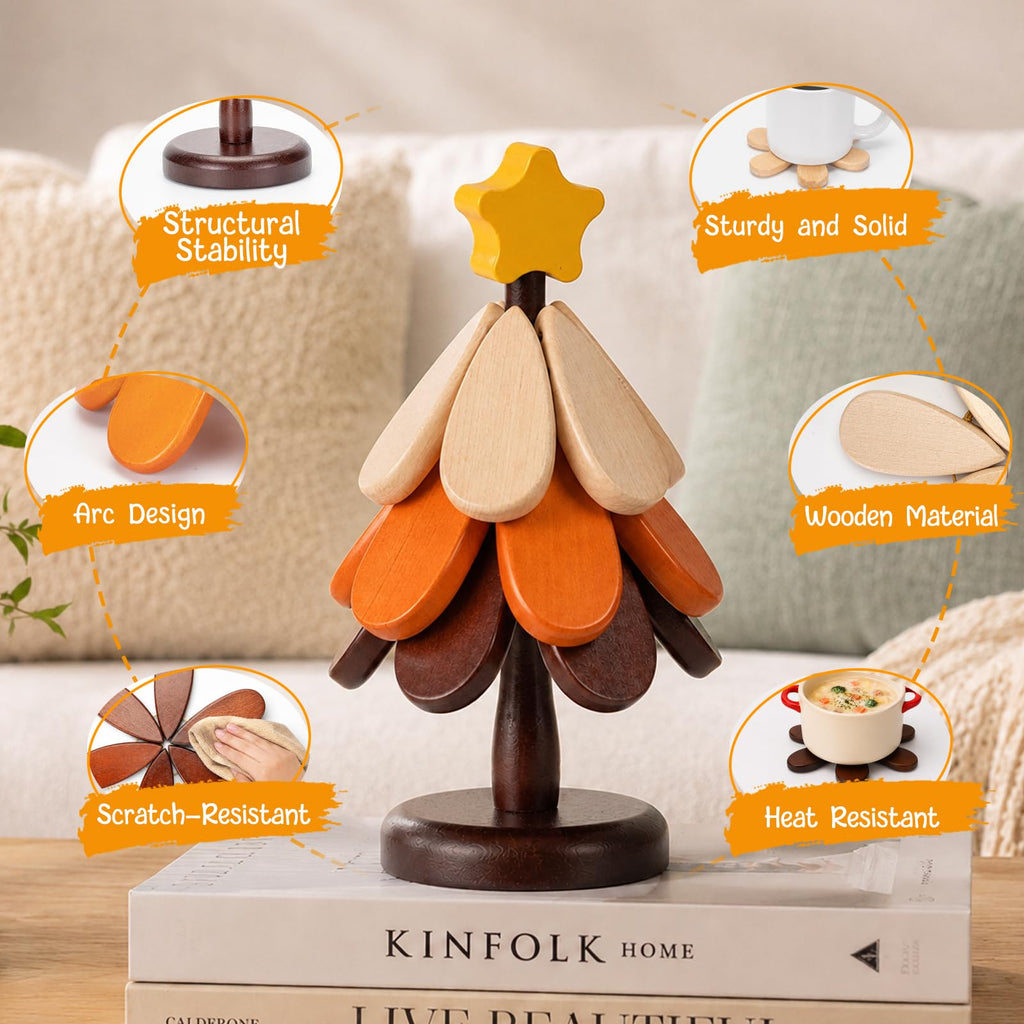 Mesiiloly Wood Trivet Tree, Tree Trivet for Hot Dishes, Tree Trivet Set