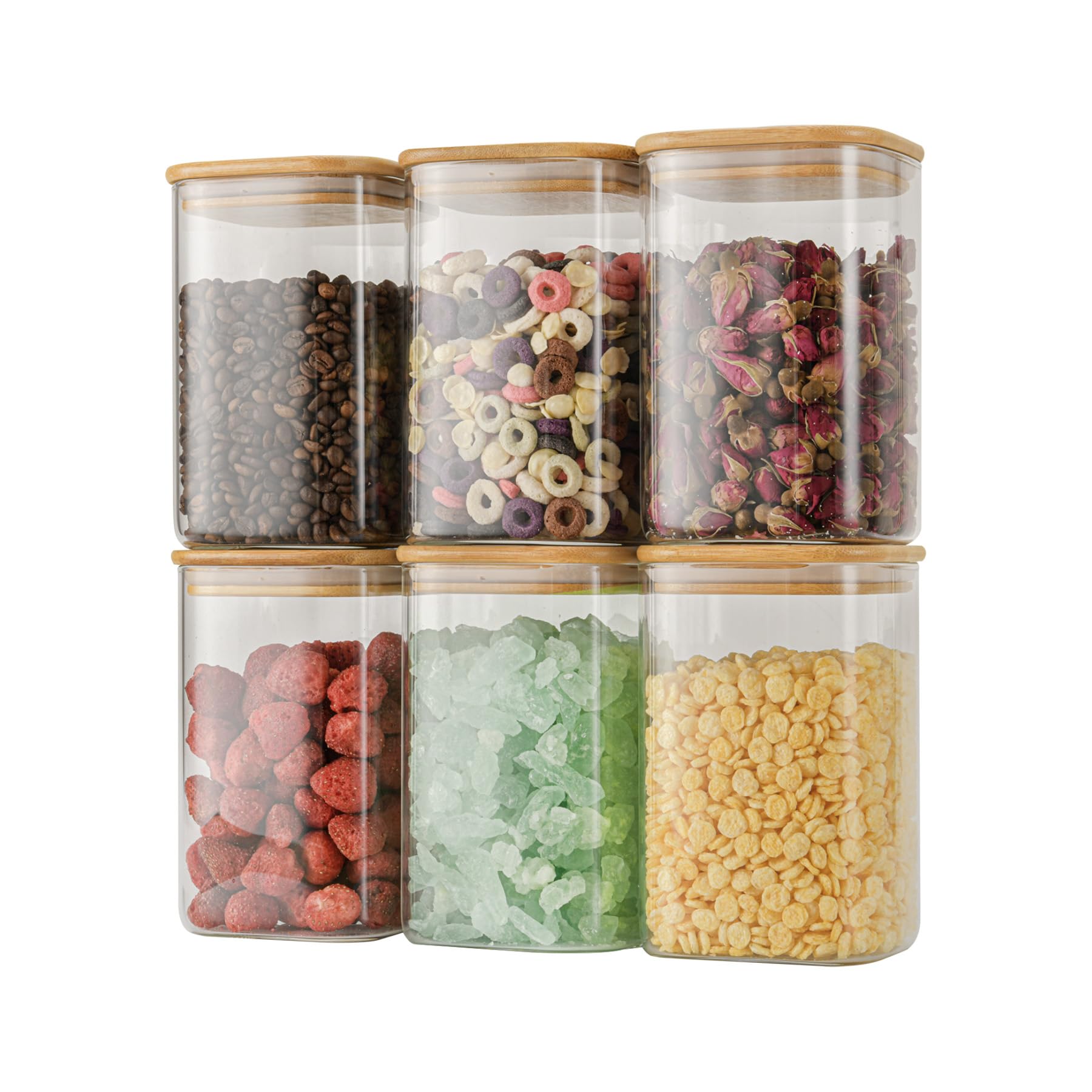 D2scrma Airtight Glass Square Storage Containers with Bamboo Lids