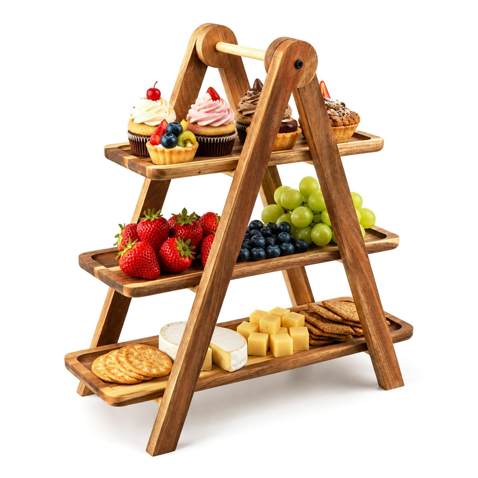 3-Tier Acacia Wood Serving Tray Stand