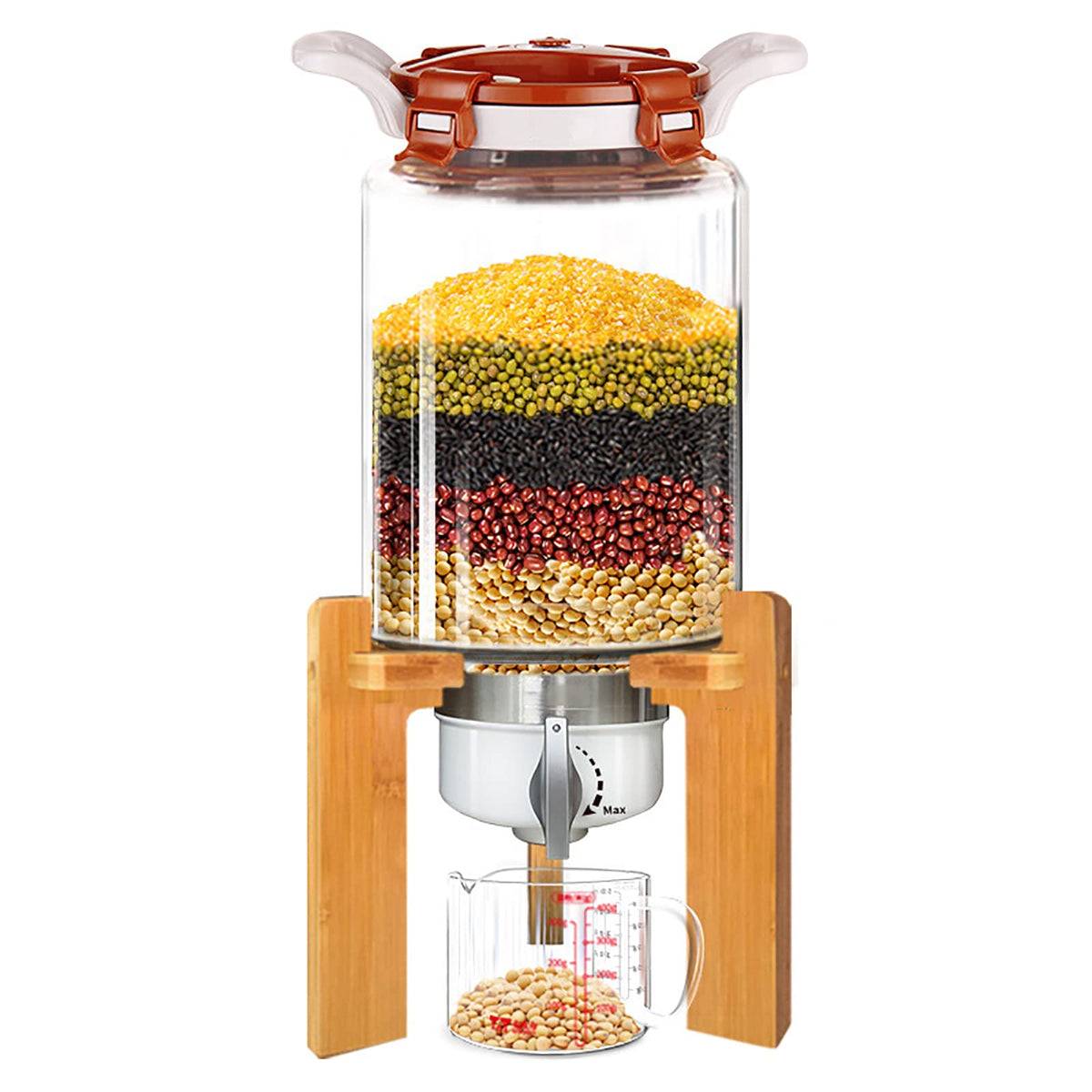 Glass Rice & Cereal Storage Container with Wooden Stand