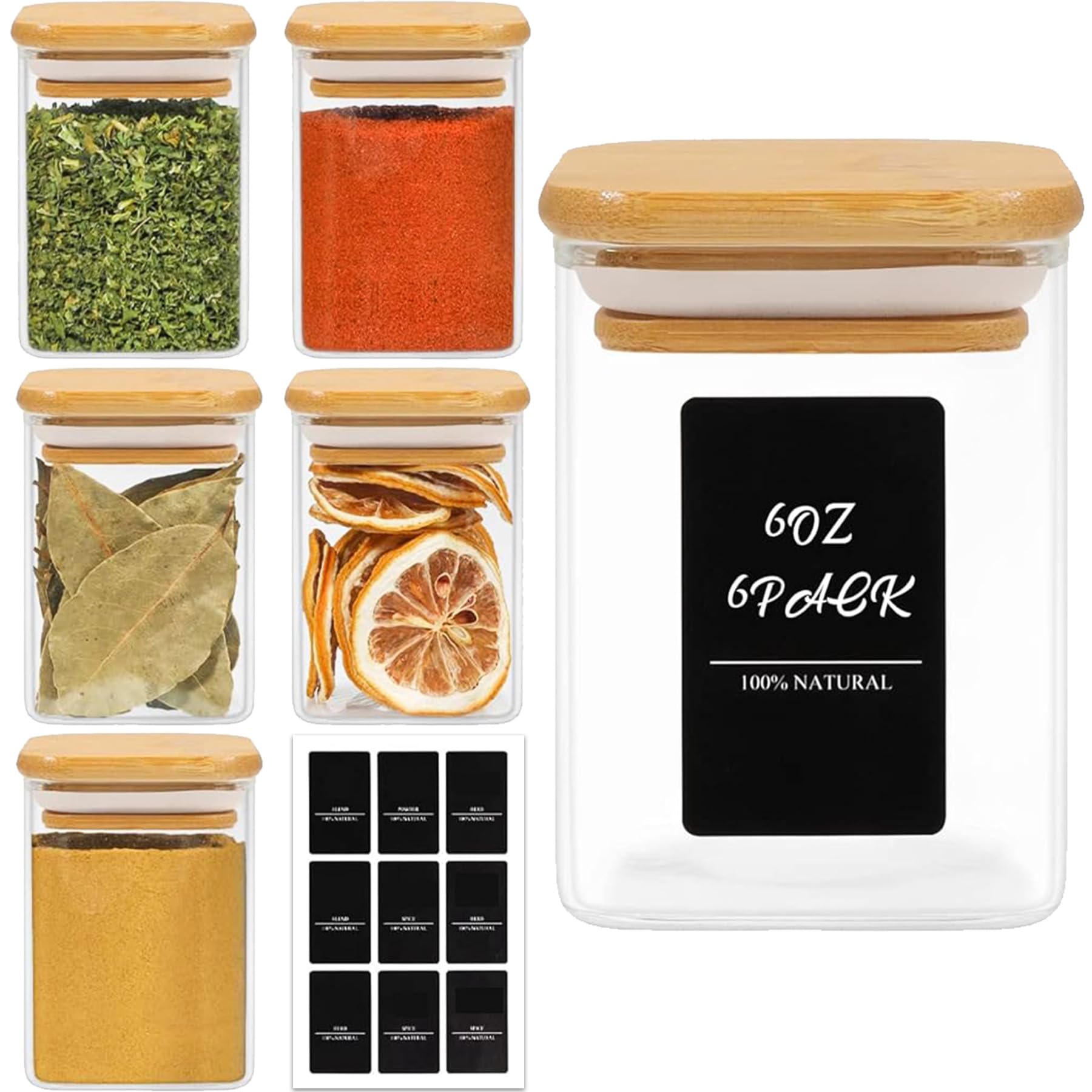 12-Piece Glass Spice Jar Set with Bamboo Lids