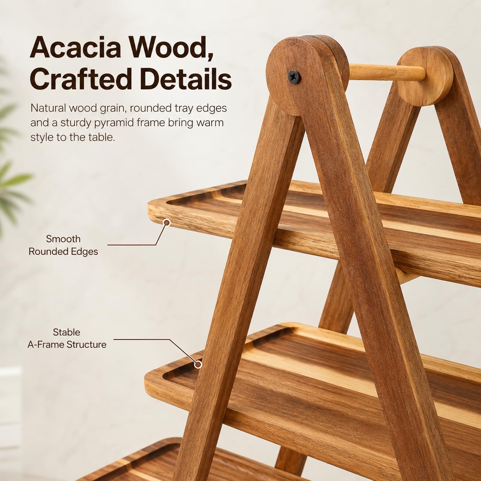 3-Tier Acacia Wood Serving Tray Stand