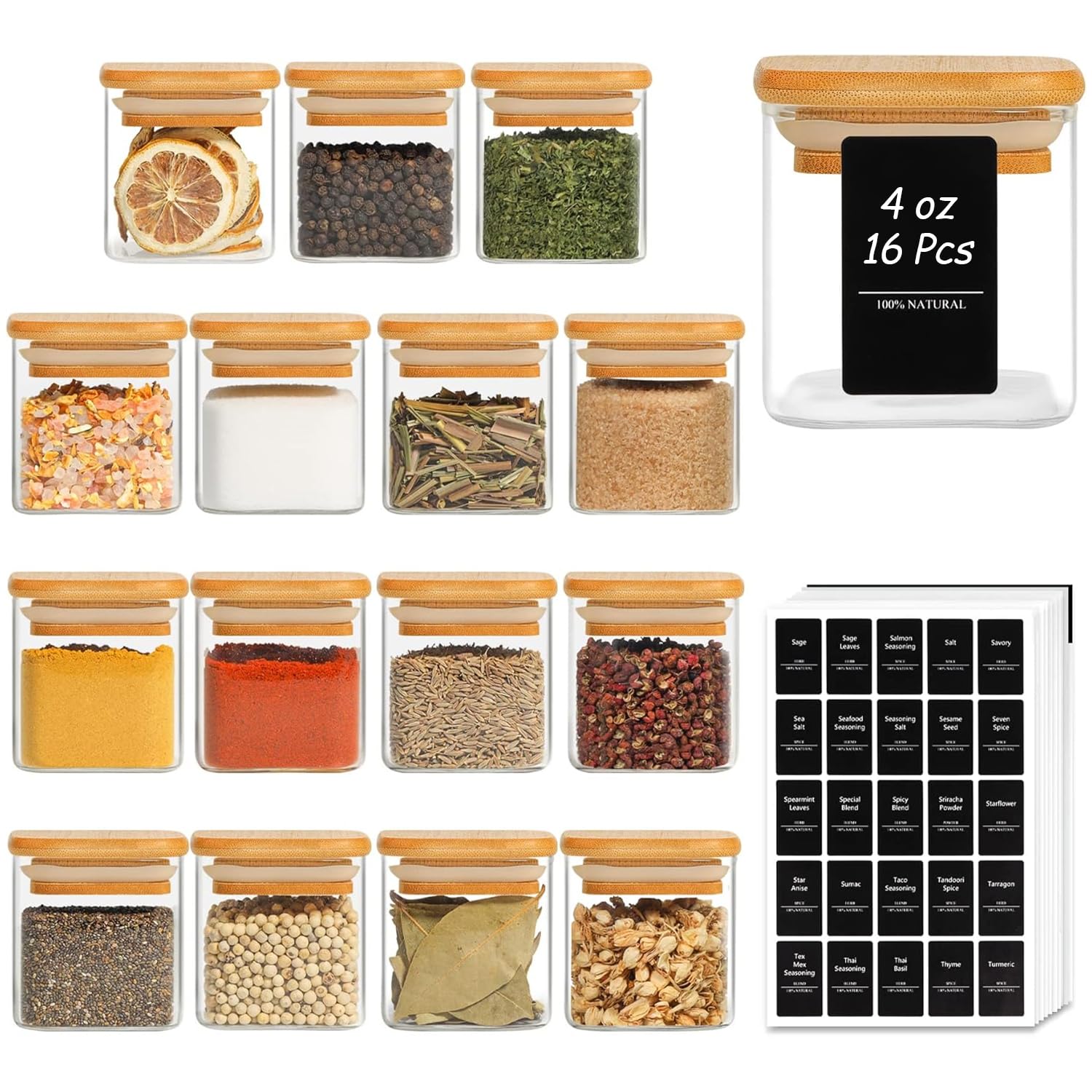 12-Piece Glass Spice Jar Set with Bamboo Lids