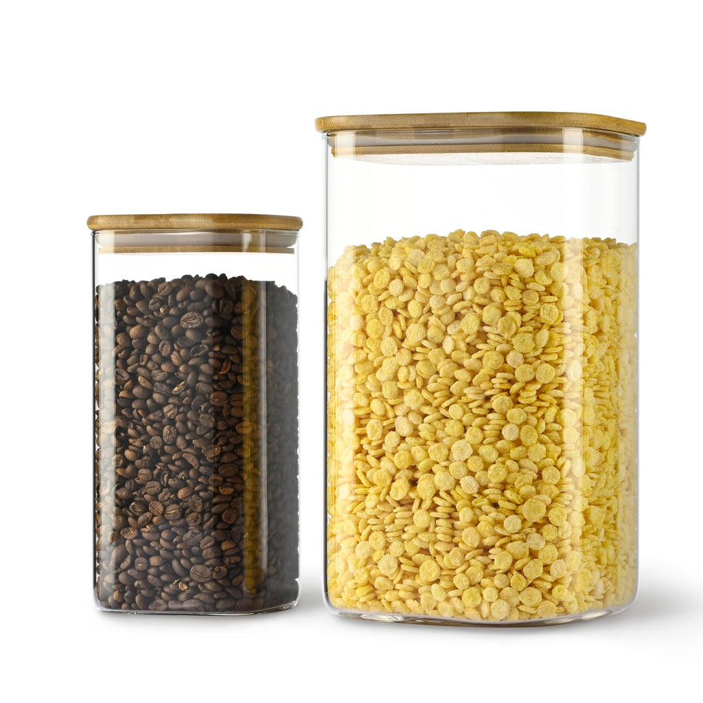 D2scrma Airtight Glass Square Storage Containers with Bamboo Lids