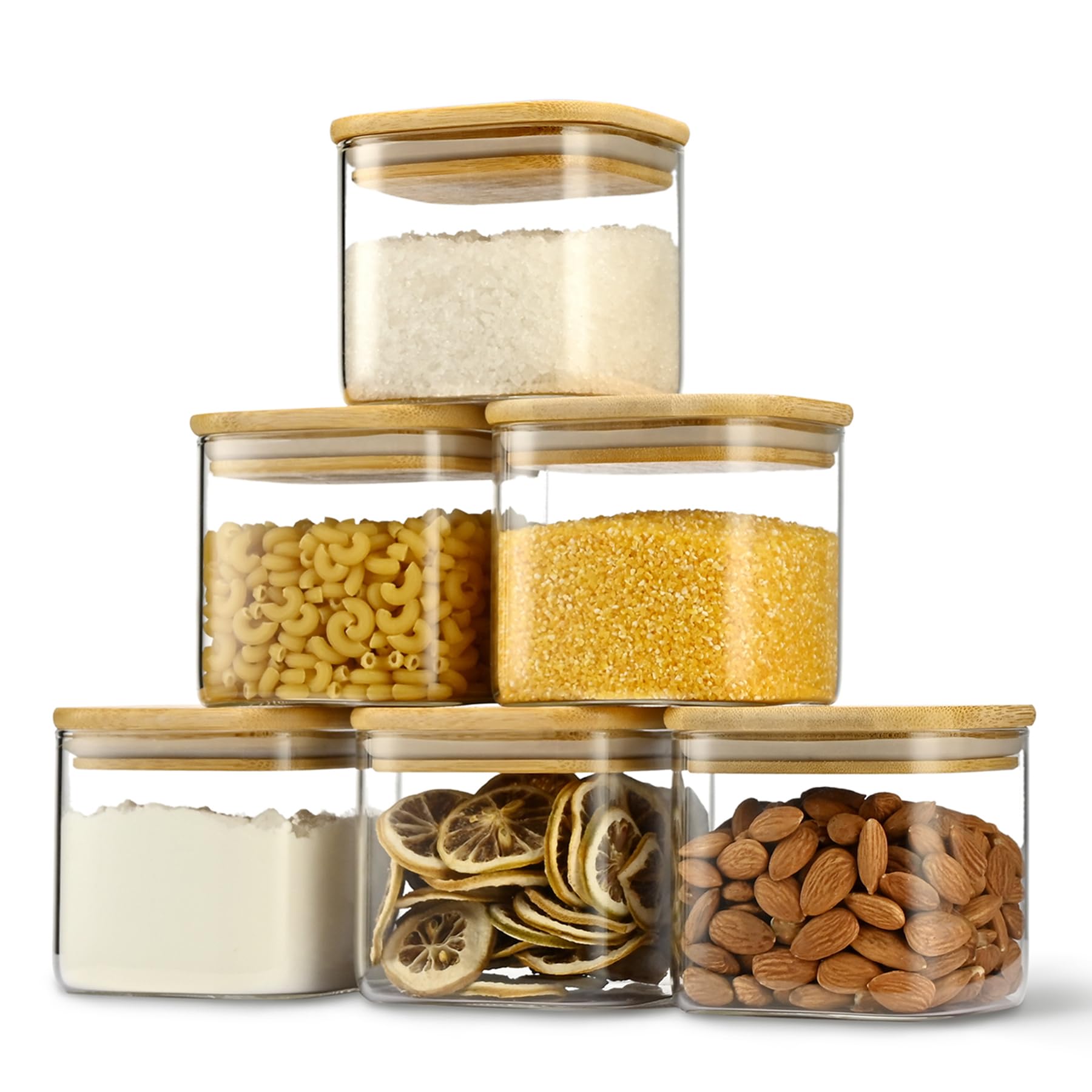 D2scrma Airtight Glass Square Storage Containers with Bamboo Lids