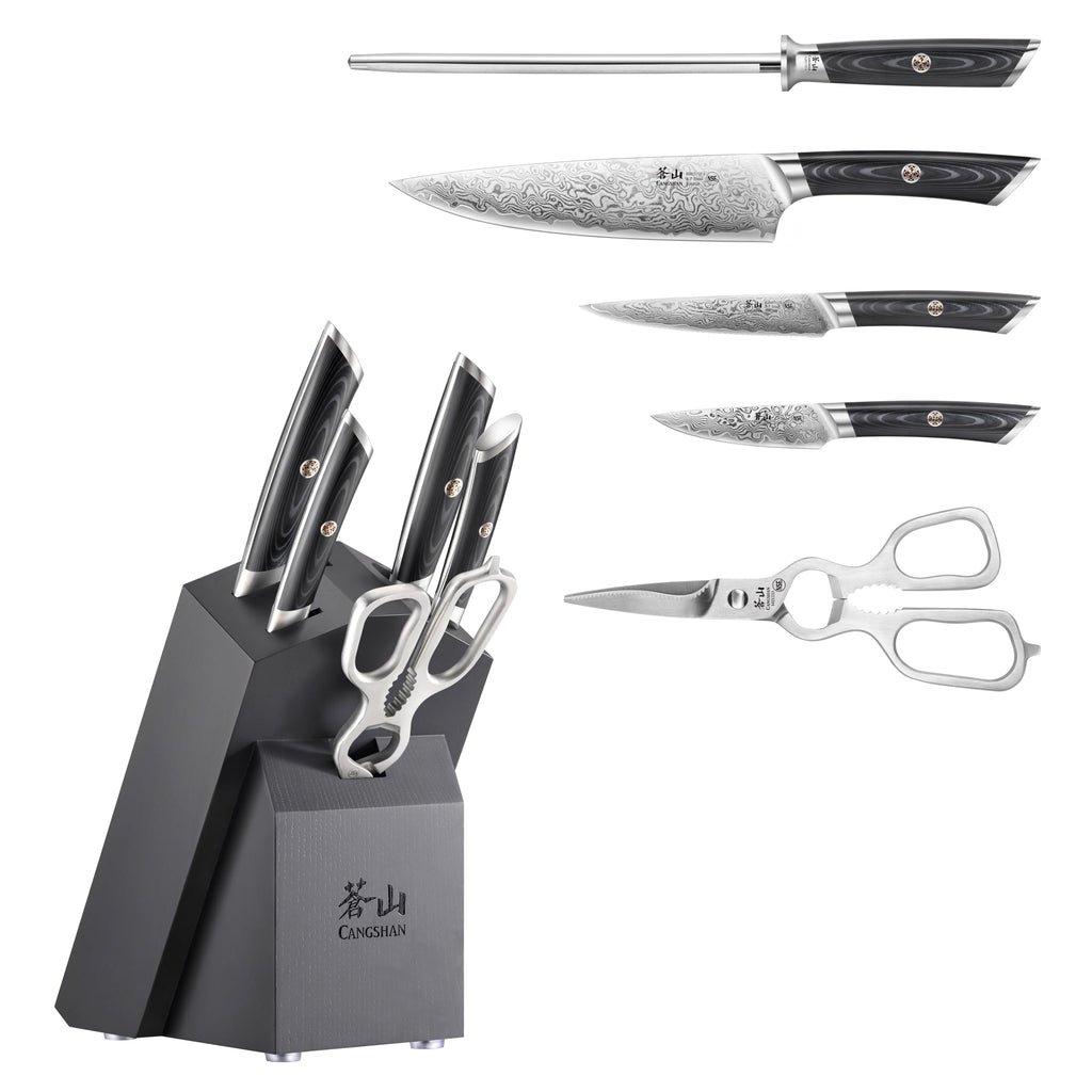 6-Piece Damascus Steel Knife Block Set