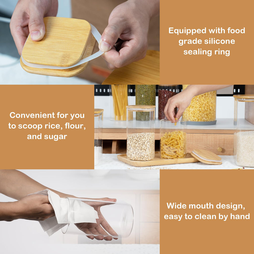 D2scrma Airtight Glass Square Storage Containers with Bamboo Lids