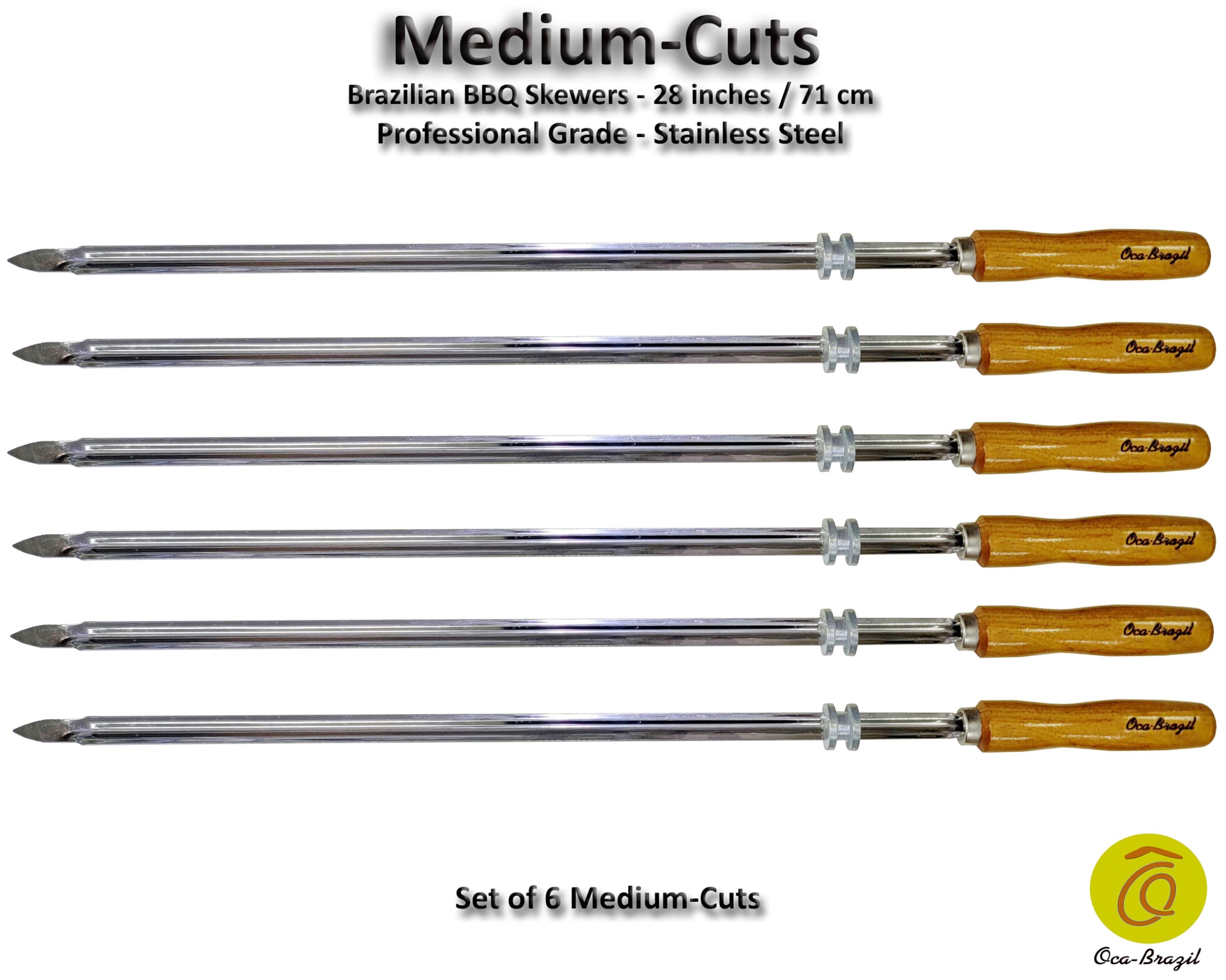 Medium Cuts - Set of 6 Brazilian Skewers for BBQ 28" - Professional Grade