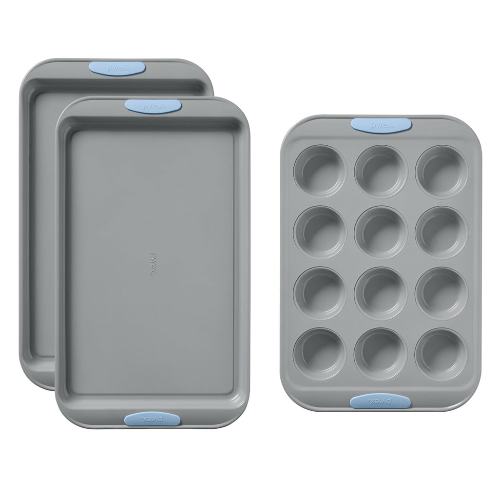 3-Piece Cookie & Muffin Bakeware Set with Silicone Handles