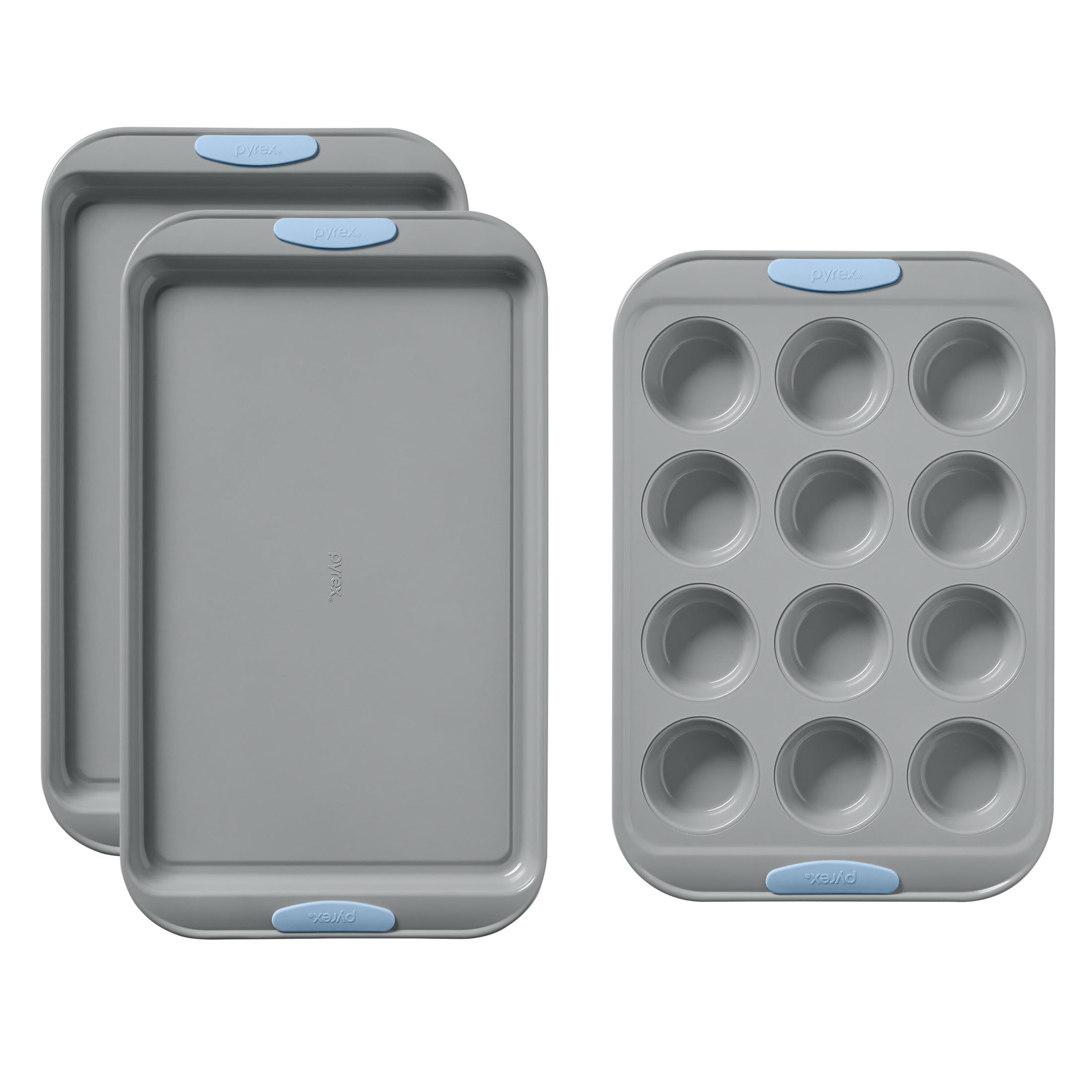 3-Piece Cookie & Muffin Bakeware Set with Silicone Handles