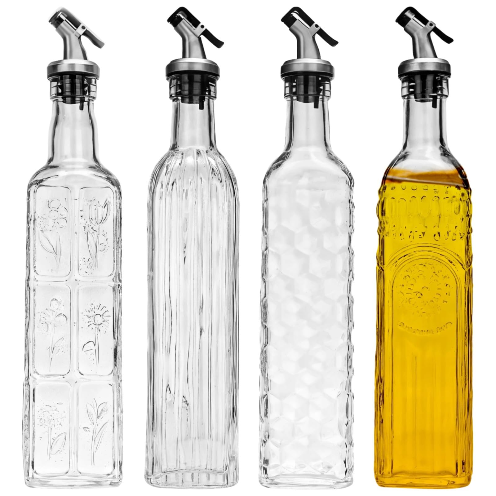 4-Piece Glass Olive Oil Dispenser Set (500ml)