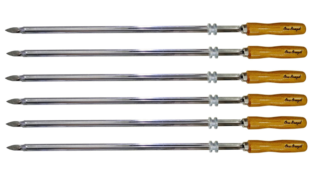 Medium Cuts - Set of 6 Brazilian Skewers for BBQ 28" - Professional Grade
