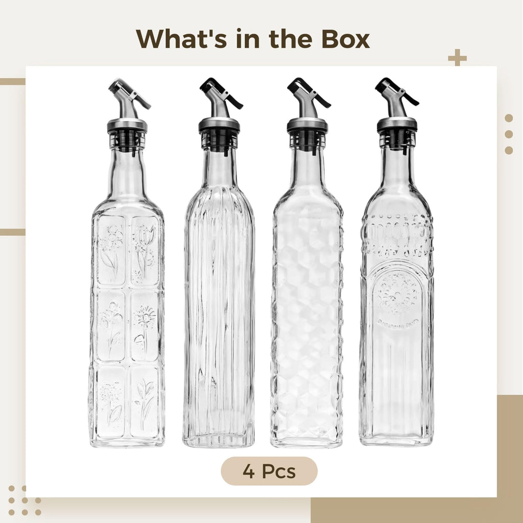 4-Piece Glass Olive Oil Dispenser Set (500ml)