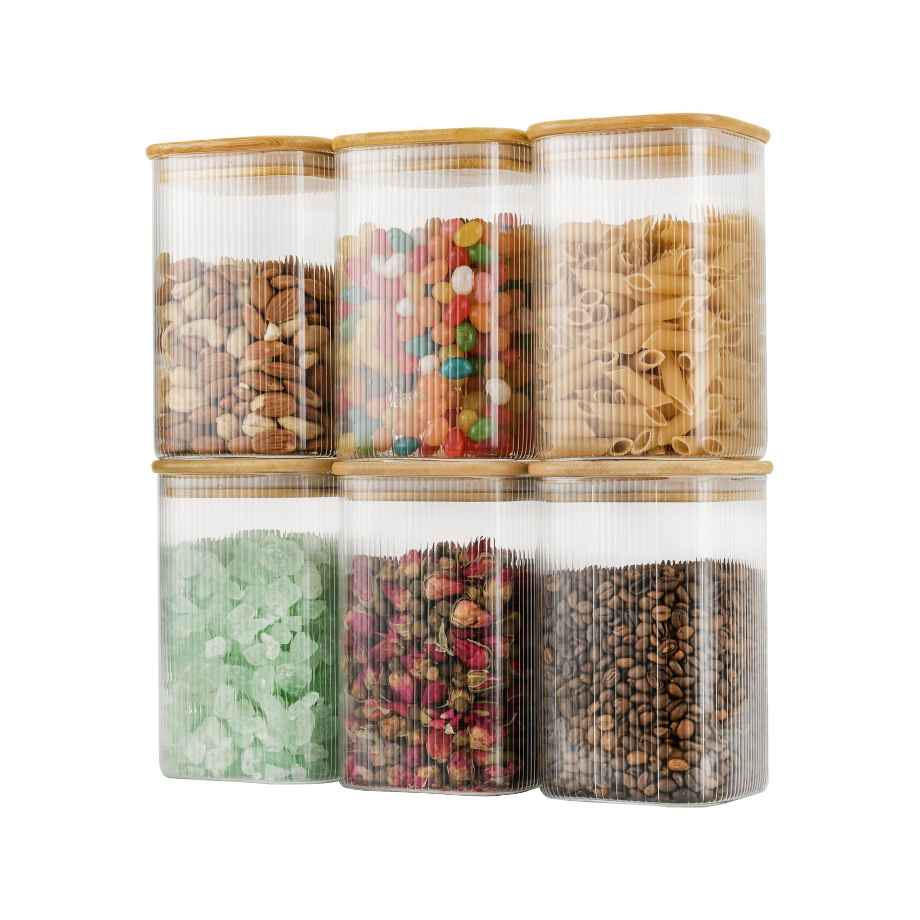 D2scrma Airtight Glass Square Storage Containers with Bamboo Lids