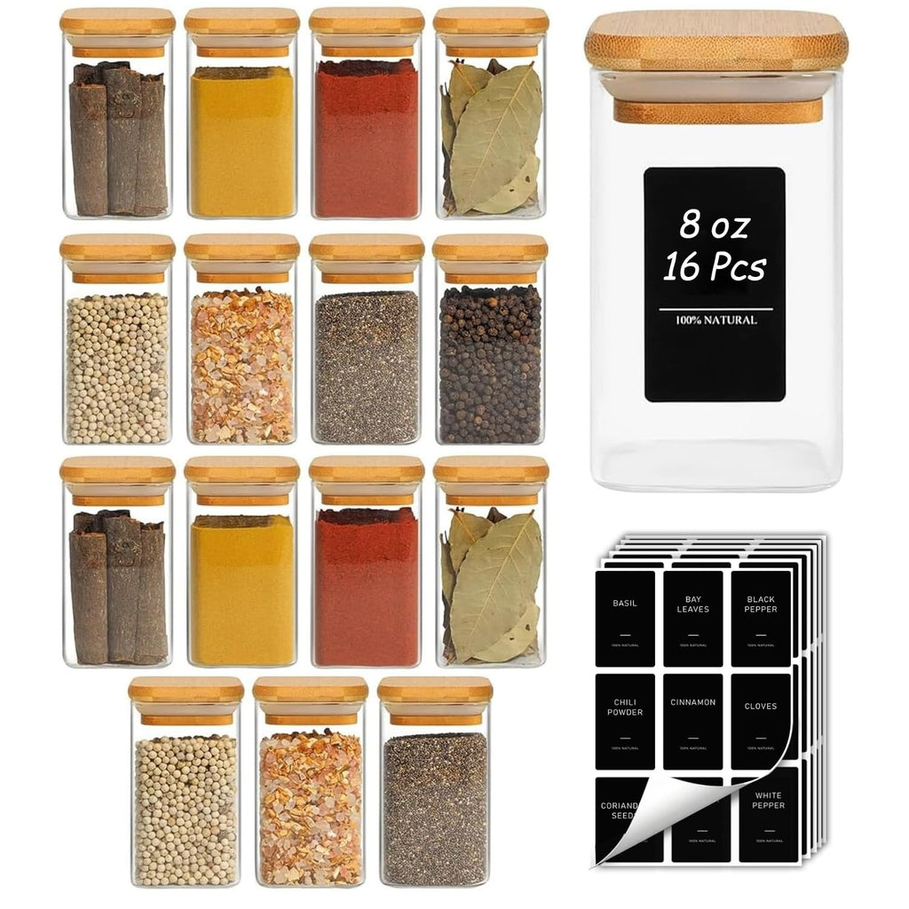 12-Piece Glass Spice Jar Set with Bamboo Lids