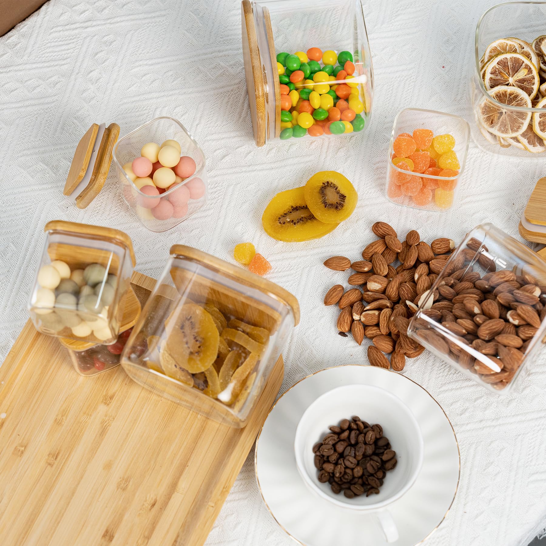 D2scrma Airtight Glass Square Storage Containers with Bamboo Lids