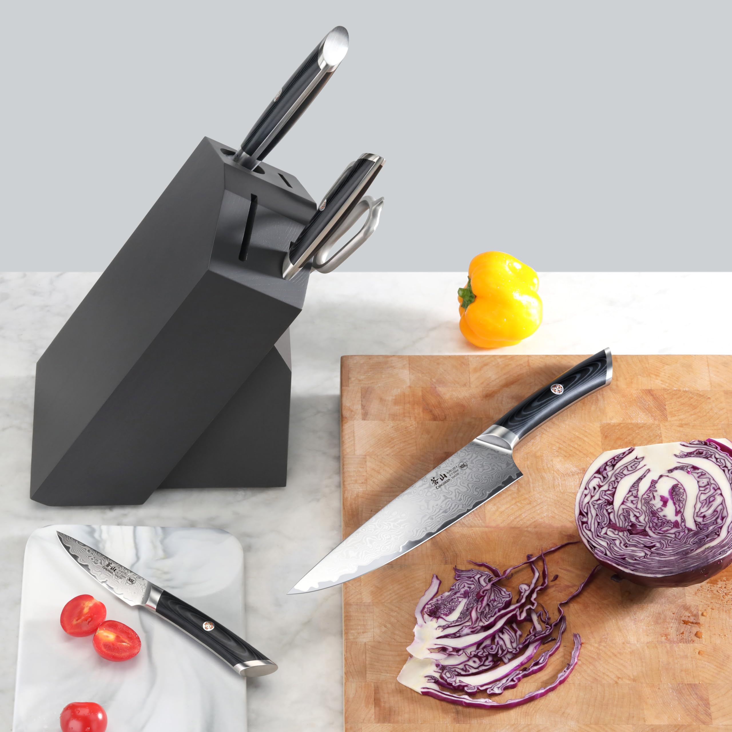 6-Piece Damascus Steel Knife Block Set