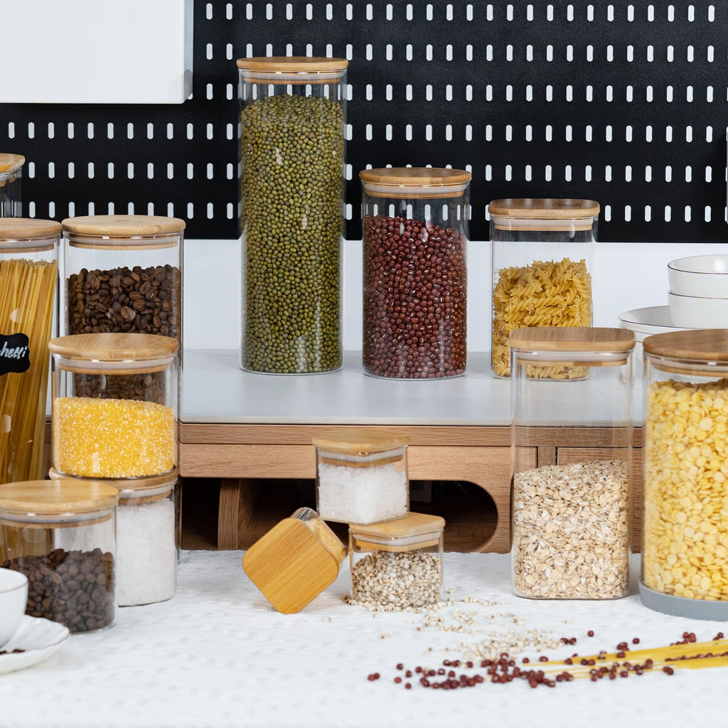 D2scrma Airtight Glass Square Storage Containers with Bamboo Lids