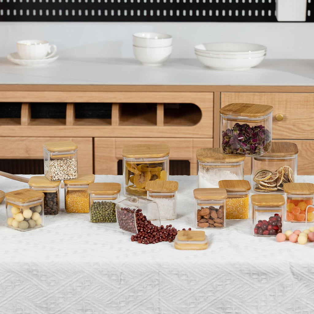 D2scrma Airtight Glass Square Storage Containers with Bamboo Lids