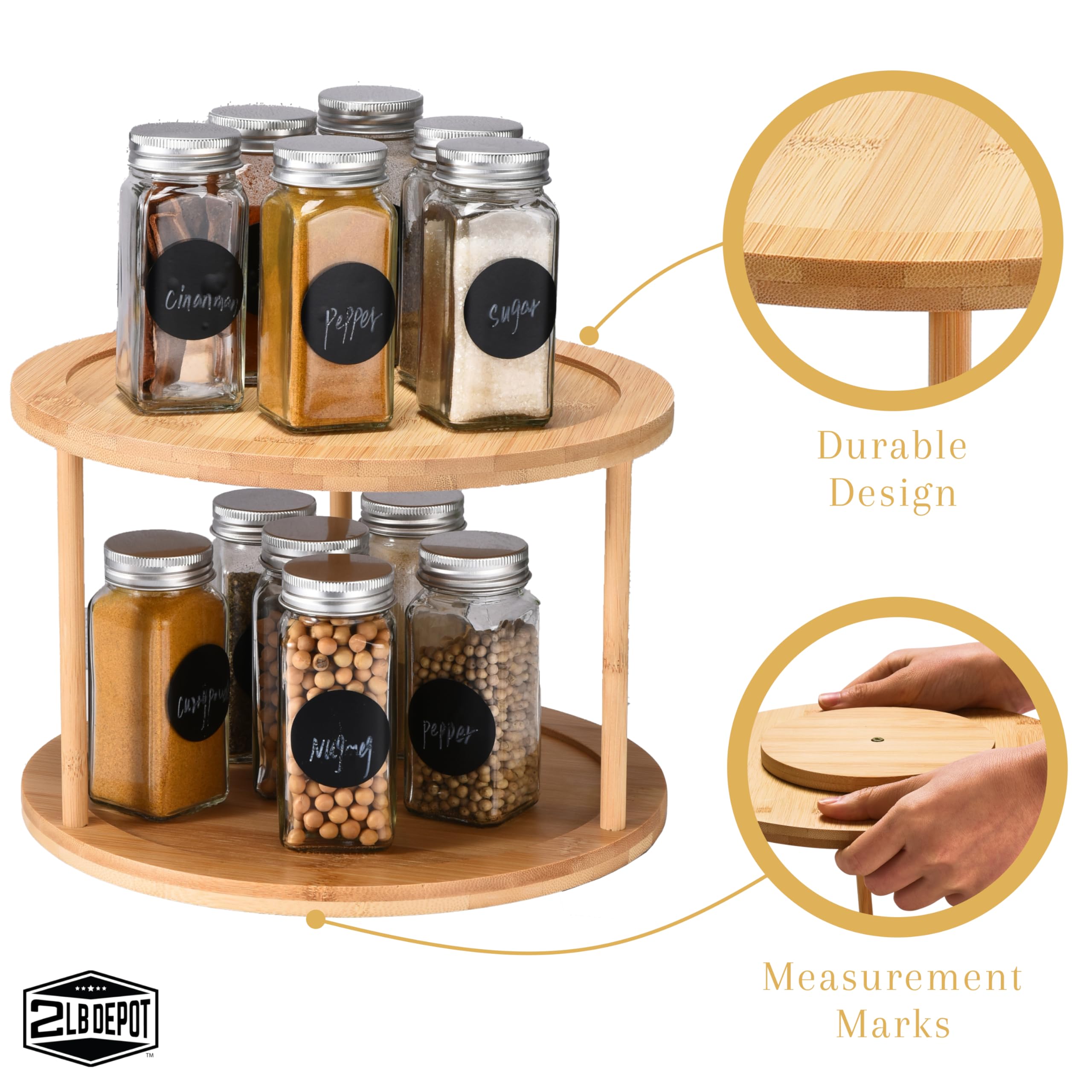2-Tier Bamboo Lazy Susan Spice Rack (10")
